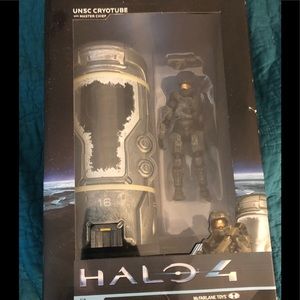 Halo 4 toy with master chief  and unsc cryotube .